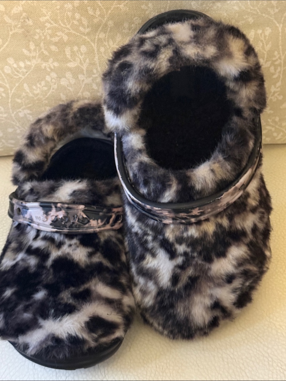 Crocs Classic Faux-Fur Slip-On Clogs in Black and Cream